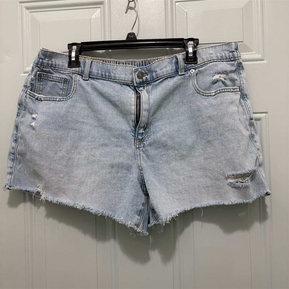 Aerie Shorts Womens XL Light Wash Distressed Denim Cut-Off Raw Hem Zip Fly
